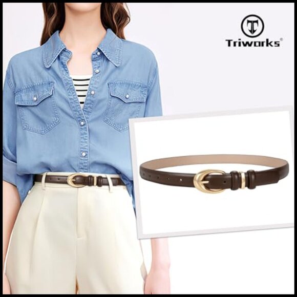 Faux Leather Skinny Belt with Gold Buckle for Jeans and Dresses main image 7